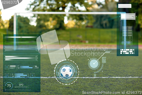 Image of soccer ball and goal on football field