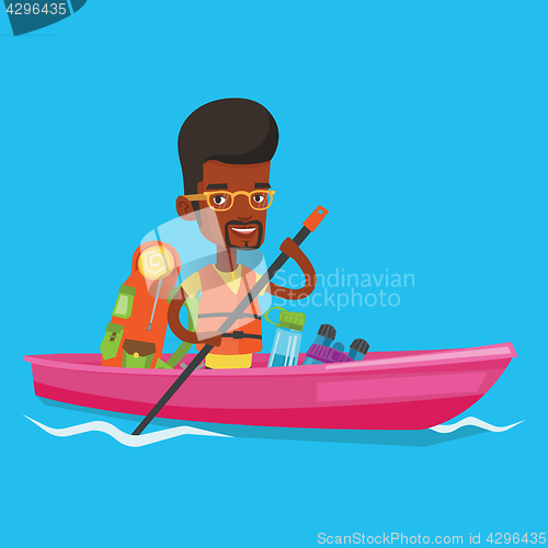 Image of Man riding in kayak vector illustration.