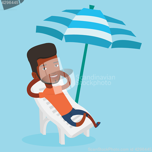 Image of Man relaxing on beach chair vector illustration.