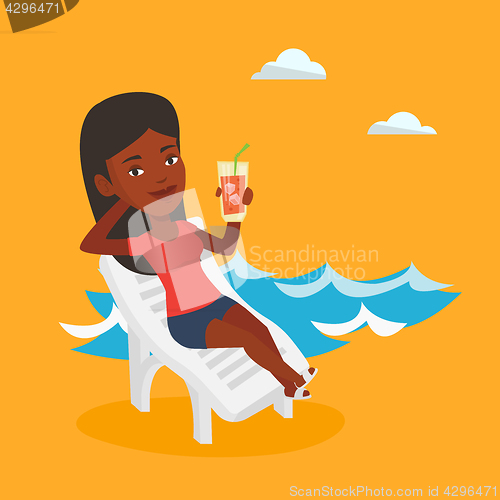 Image of Woman relaxing on beach chair vector illustration.