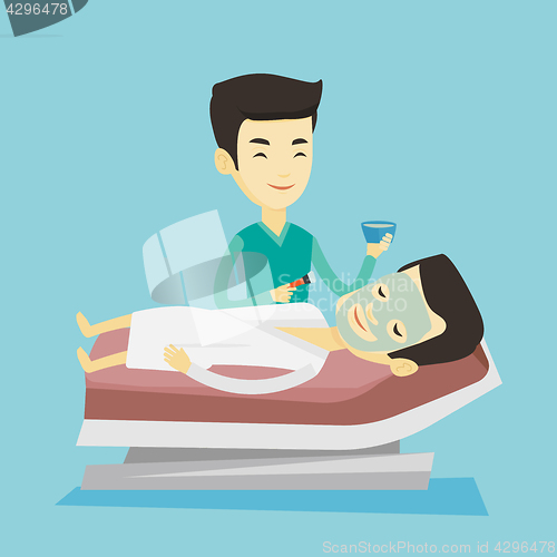 Image of Man in beauty salon during cosmetology procedure.