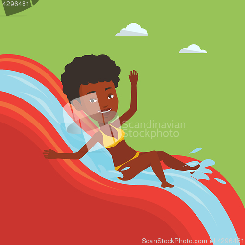 Image of Woman riding down waterslide vector illustration.