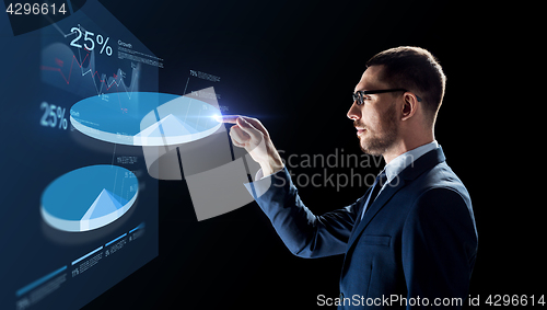 Image of businessman working with virtual pie chart