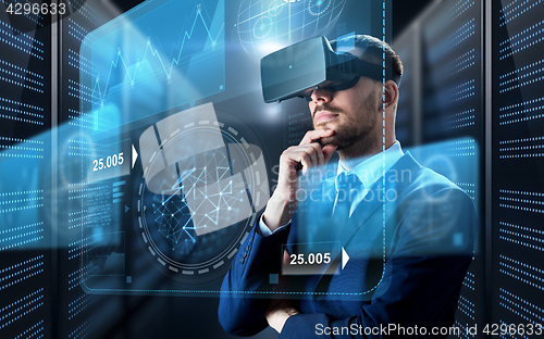 Image of businessman in virtual reality headset with charts