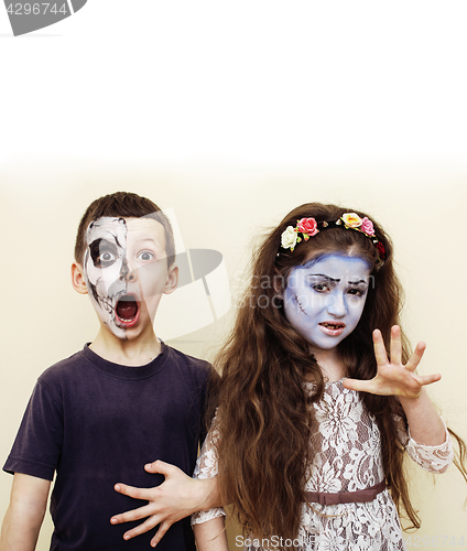 Image of zombie apocalypse kids concept. Birthday party celebration facep