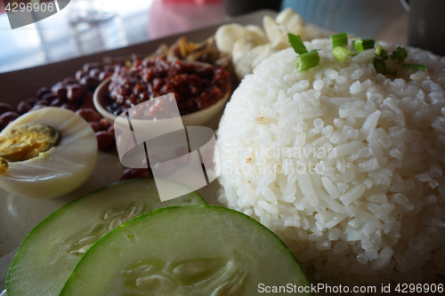 Image of Nasi lemak, a traditional malay curry paste rice dish