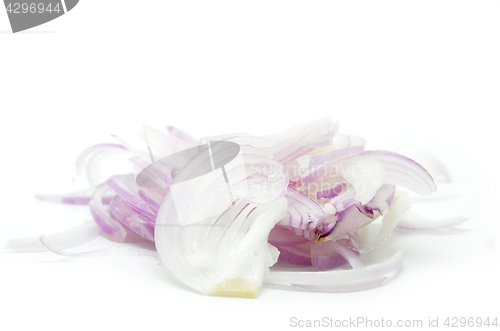 Image of Sliced red onion on white background