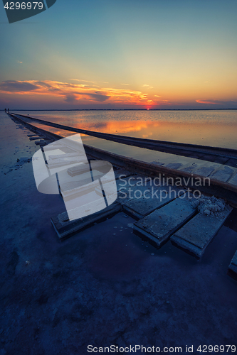 Image of Beauty sunset on salty lake