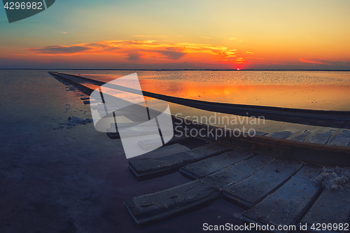 Image of Beauty sunset on salty lake