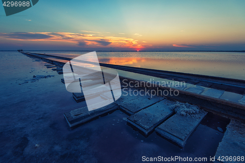 Image of Beauty sunset on salty lake