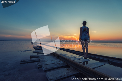 Image of Beauty sunset on salty lake