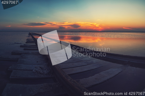 Image of Beauty sunset on salty lake