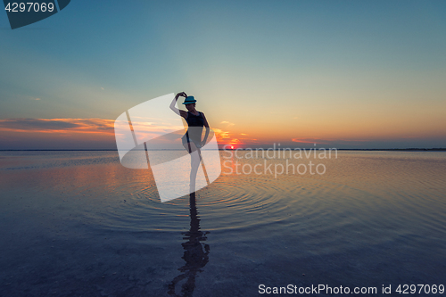 Image of Beauty sunset on salty lake