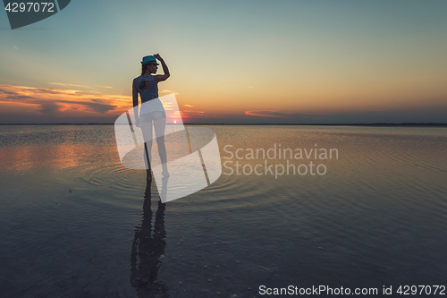 Image of Beauty sunset on salty lake