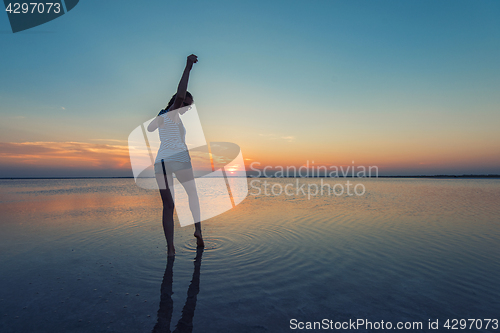 Image of Beauty sunset on salty lake