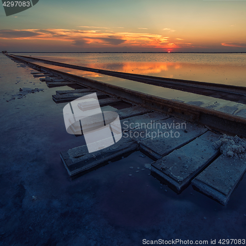 Image of Beauty sunset on salty lake