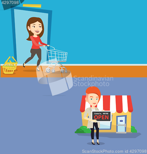 Image of Two shopping banners with space for text.