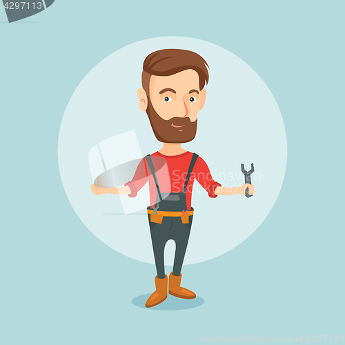 Image of Repairman holding spanner vector illustration.