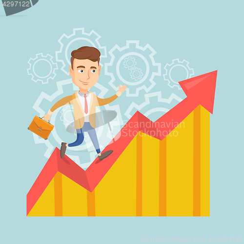 Image of Happy business man standing on profit chart.