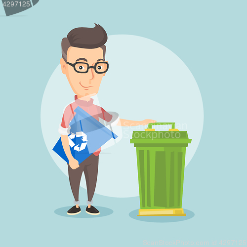 Image of Man with recycle bin and trash can.