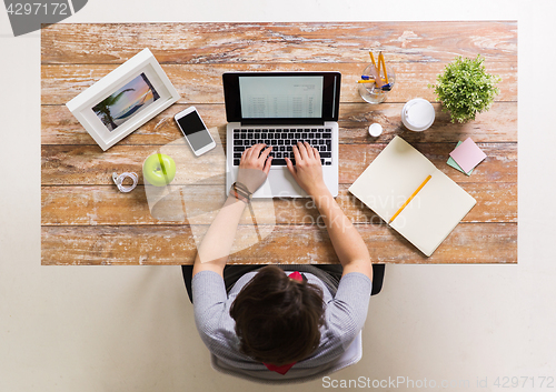 Image of woman with receipt on laptop screen at office