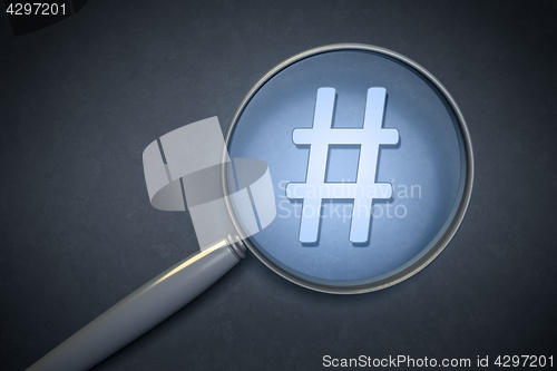 Image of magnifying glass hashtag sign