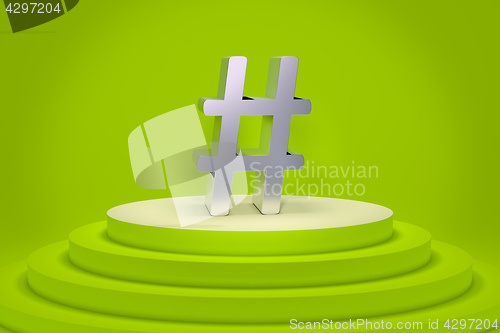 Image of a green podium with a hashtag