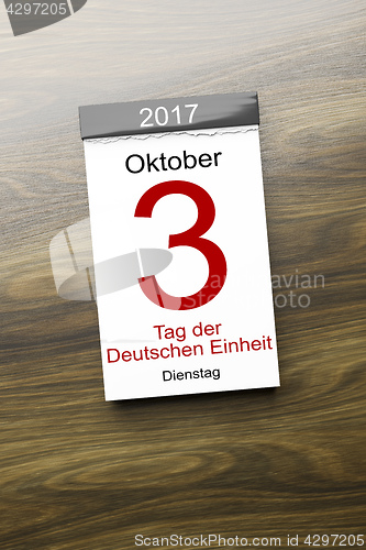 Image of a calendar the 3rd of October Day of German unity text in german