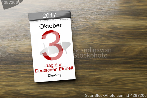 Image of a calendar the 3rd of October Day of German unity text in german