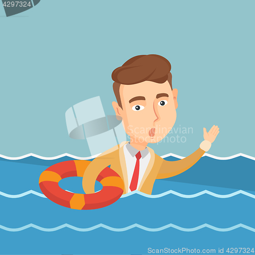 Image of Business man sinking and asking for help.