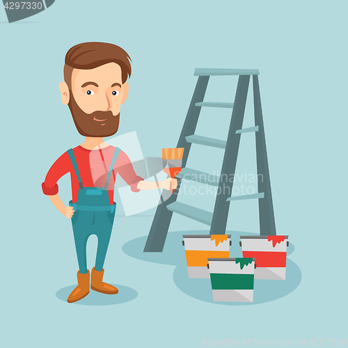 Image of Painter with paint brush vector illustration.