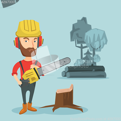 Image of Lumberjack with chainsaw vector illustration.