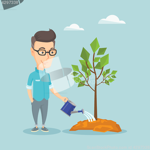 Image of Man watering tree vector illustration.