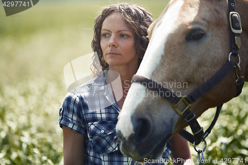 Image of Woman and horse together at paddock