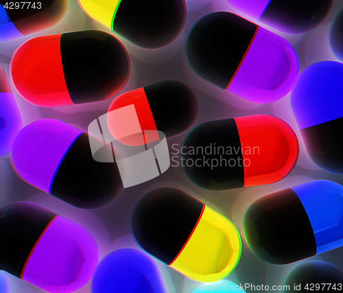 Image of Tablets background. 3D illustration. Anaglyph. View with red/cya