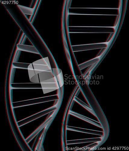 Image of DNA structure model. 3d illustration. Anaglyph. View with red/cy