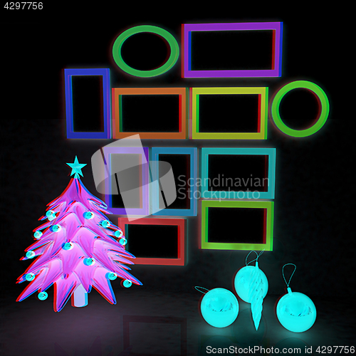 Image of Set of Christmas and New Year frames and Christmas tree. 3D rend