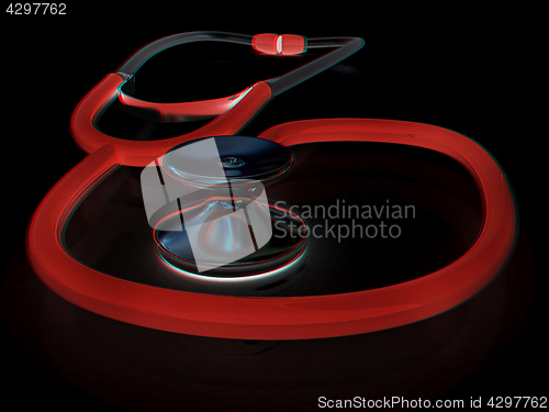 Image of stethoscope. 3d illustration. Anaglyph. View with red/cyan glass