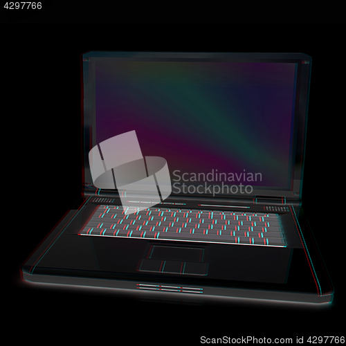 Image of Laptop computer. 3d render. Anaglyph. View with red/cyan glasses