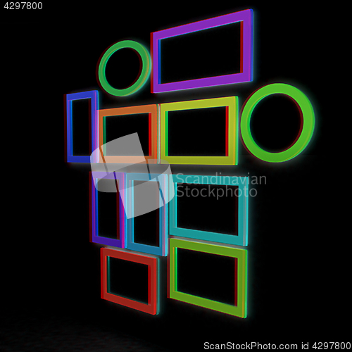 Image of Abstract frames. Conceptual design. 3D illustration. Anaglyph. V