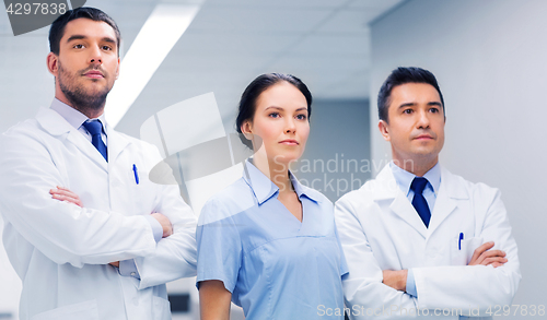 Image of group of medics or doctors at hospital