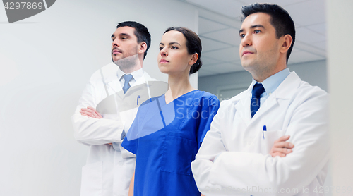 Image of group of medics or doctors at hospital