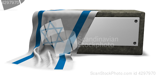 Image of stone socket with blank sign and flag of israel - 3d rendering