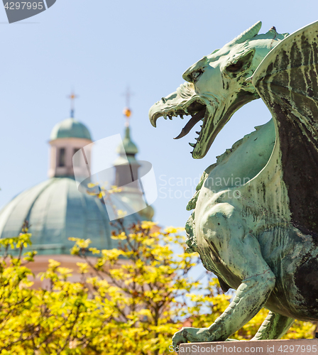 Image of Famous Dragon bridge, symbol of Ljubljana, Slovenia, Europe.