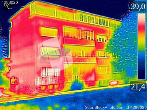 Image of Infrared thermovision image showing lack of thermal insulation o