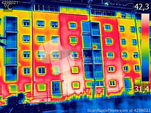 Image of Infrared thermovision image showing lack of thermal insulation o