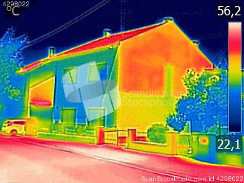 Image of Infrared thermovision image showing lack of thermal insulation o