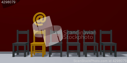 Image of row of chairs and email symbol - 3d rendering