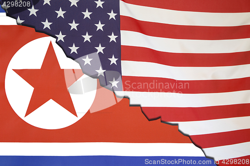 Image of North Korea breaks with USA, flag concept