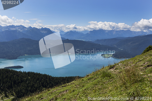 Image of Panorama mountain view from Jochberg to lake Walchensee